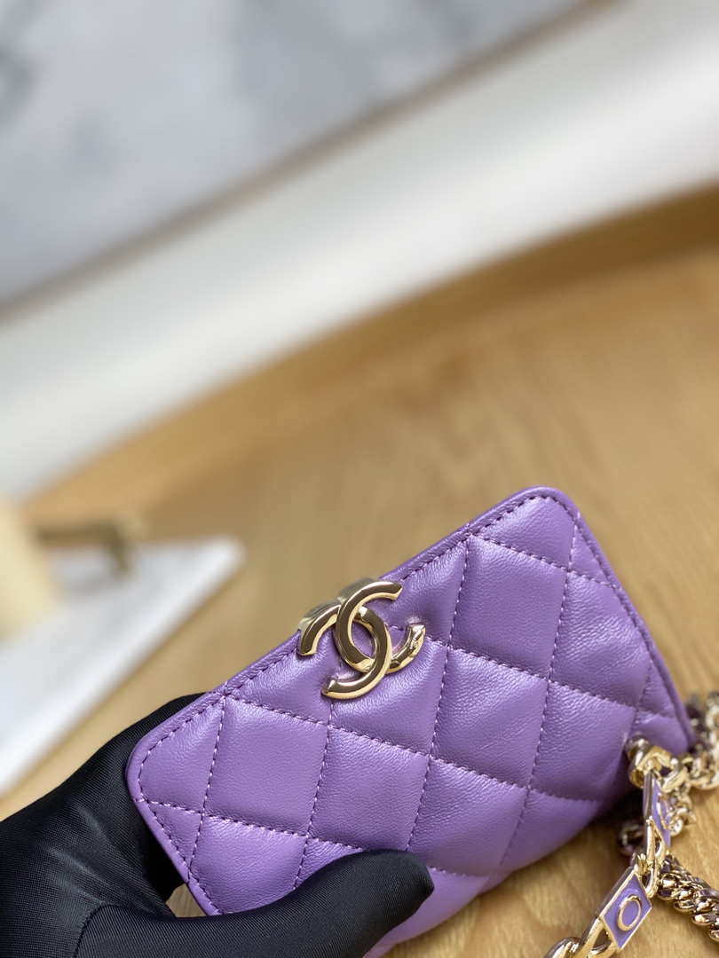 Chanel A81197 Mini Flap Lambskin Enamel & Gold-Tone Metal Purple