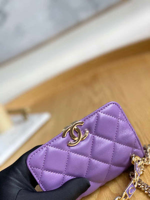 Chanel A81197 Mini Flap Lambskin Enamel & Gold-Tone Metal Purple - Default Title - View 3