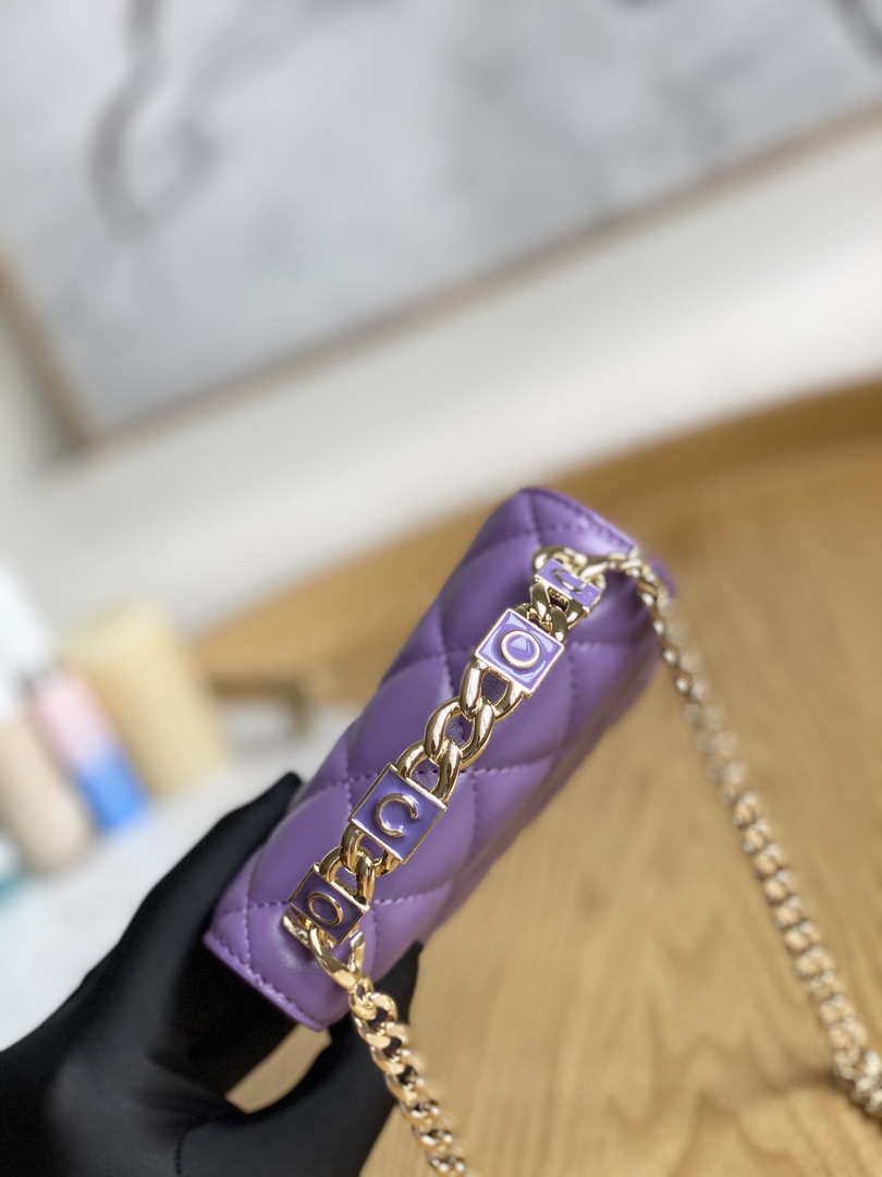Chanel A81197 Mini Flap Lambskin Enamel & Gold-Tone Metal Purple - Default Title - View 5