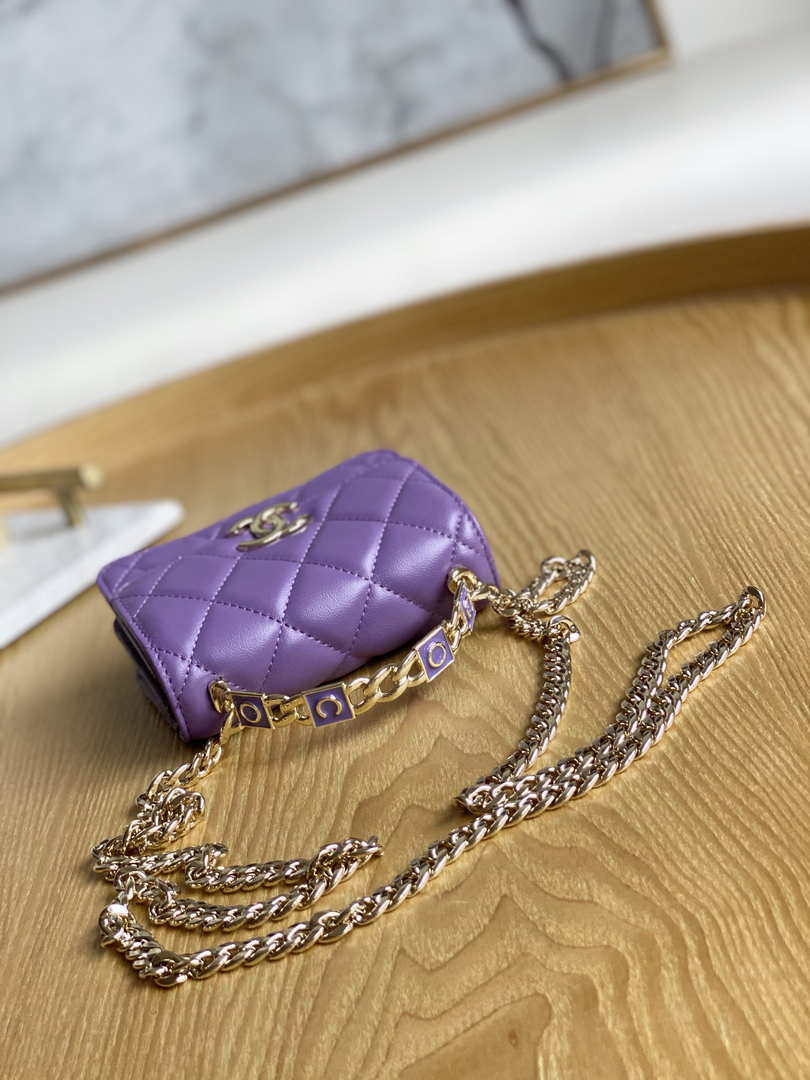Chanel A81197 Mini Flap Lambskin Enamel & Gold-Tone Metal Purple - Default Title - View 6