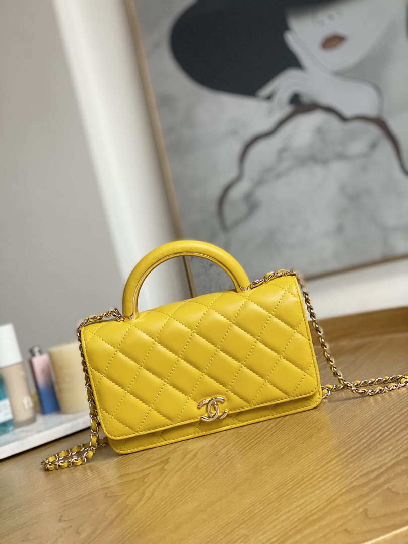 Chanel A81207 WOC 19 Chain Wallet Bag Lambskin Yellow Gold - Default Title - View 1