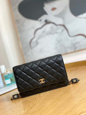 Chanel A81217 Flap Bag Lambskin Onyx Small Square Stewardess Bag Black - Default Title - View 1