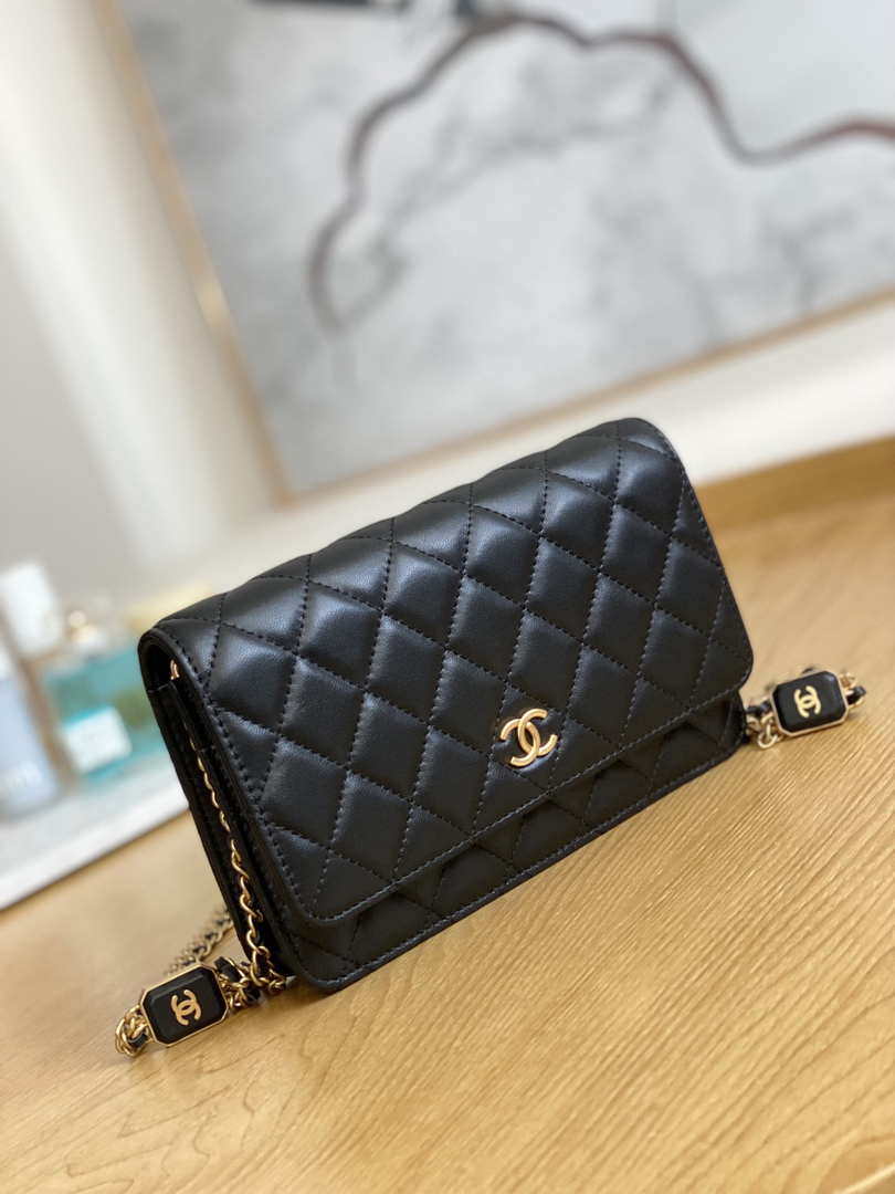 Chanel A81217 Flap Bag Lambskin Onyx Small Square Stewardess Bag Black - Default Title - View 3