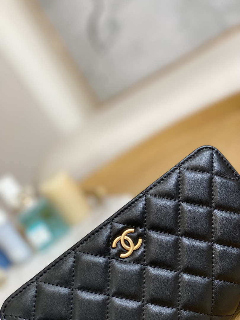Chanel A81217 Flap Bag Lambskin Onyx Small Square Stewardess Bag Black