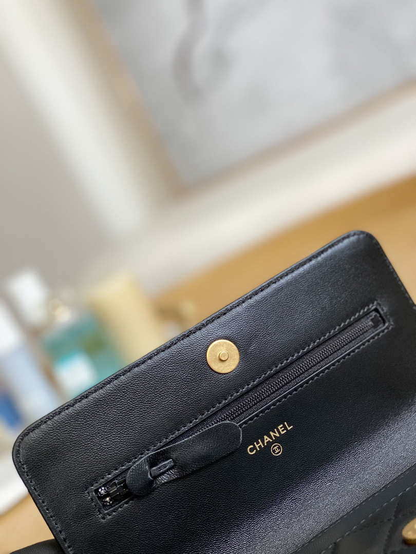 Chanel A81217 Flap Bag Lambskin Onyx Small Square Stewardess Bag Black - Default Title - View 7