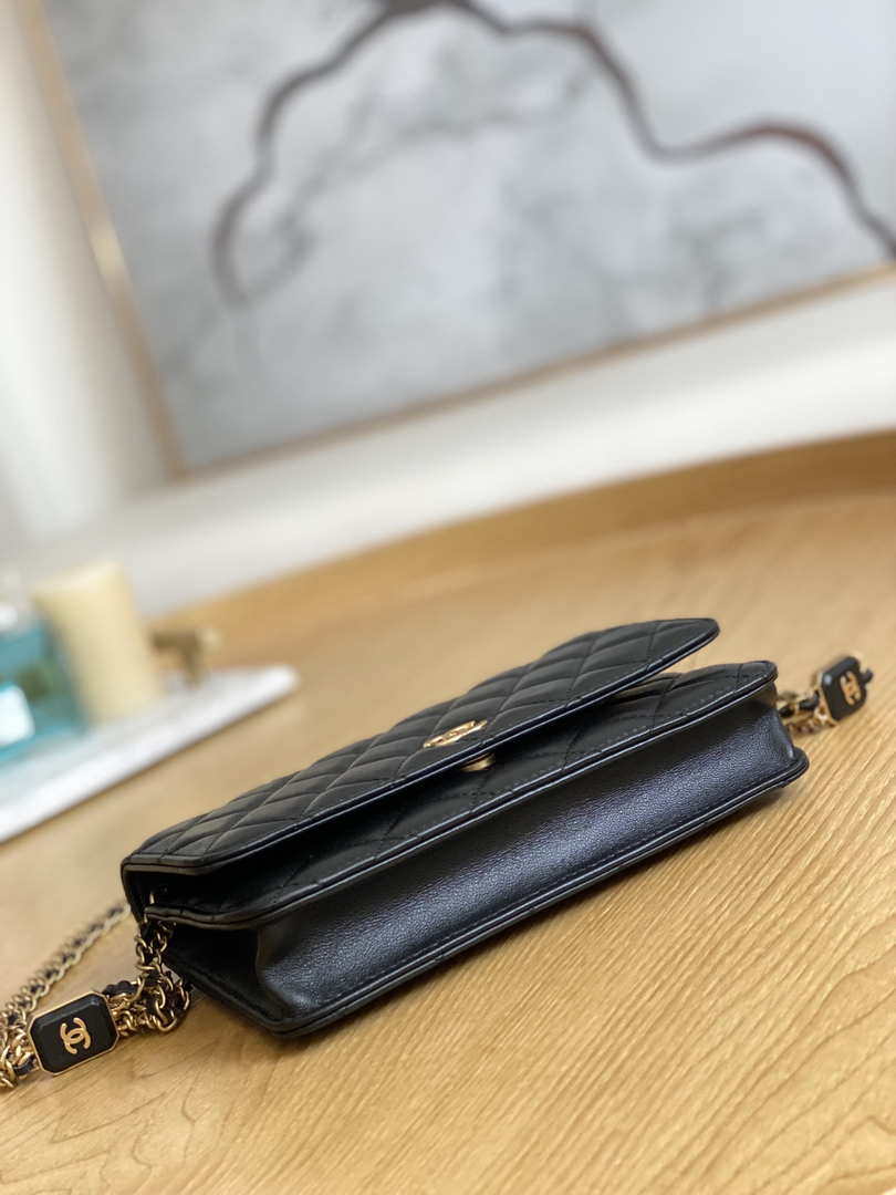 Chanel A81217 Flap Bag Lambskin Onyx Small Square Stewardess Bag Black