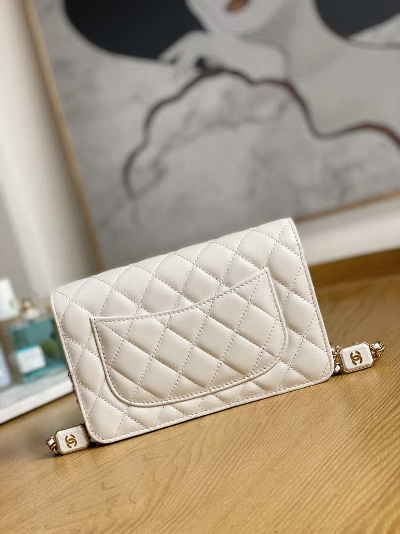 Chanel A81217 Flap Bag Lambskin Onyx Small Square Stewardess Bag White - Default Title - View 2