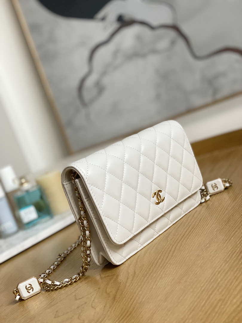 Chanel A81217 Flap Bag Lambskin Onyx Small Square Stewardess Bag White - Default Title - View 3