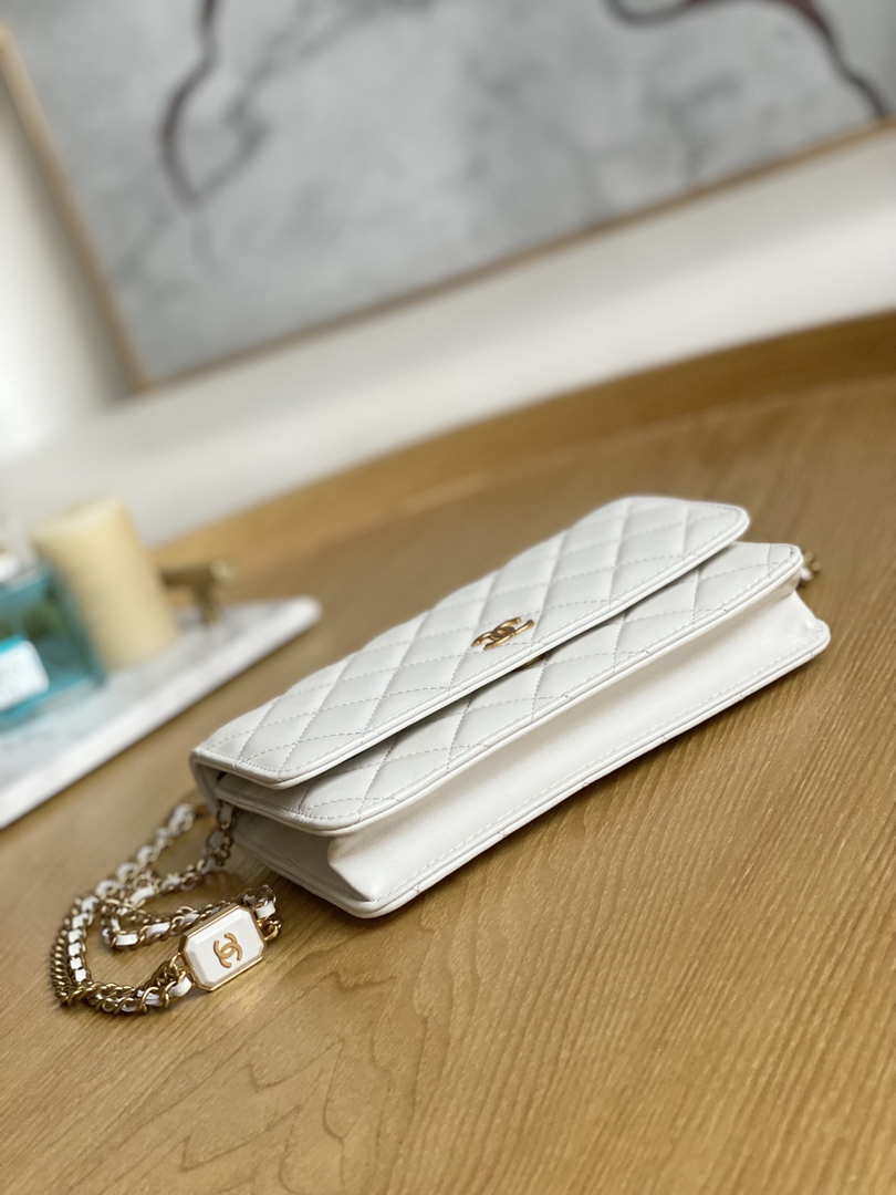 Chanel A81217 Flap Bag Lambskin Onyx Small Square Stewardess Bag White - Default Title - View 6