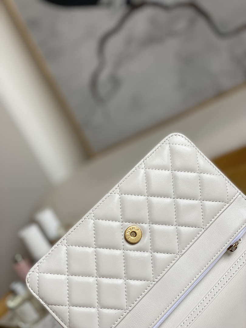 Chanel A81217 Flap Bag Lambskin Onyx Small Square Stewardess Bag White - Default Title - View 7