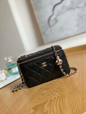 Chanel A81242 Vanity with chain Lambskin Gold football Black - Default Title - View 1