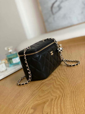 Chanel A81242 Vanity with chain Lambskin Gold football Black - Default Title - View 3
