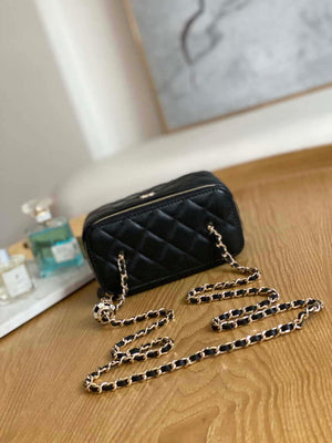 Chanel A81242 Vanity with chain Lambskin Gold football Black - Default Title - View 5
