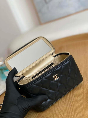 Chanel A81242 Vanity with chain Lambskin Gold football Black - Default Title - View 8
