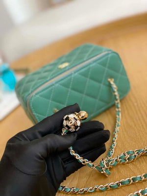 Chanel A81242 Vanity with chain Lambskin Gold football Light Green - Default Title - View 3