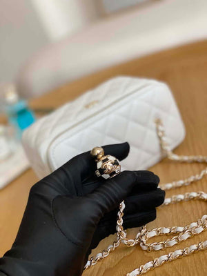 Chanel A81242 Vanity with chain Lambskin Gold football White - Default Title - View 3