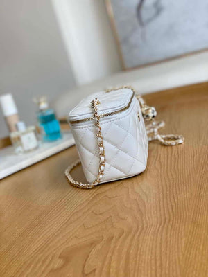 Chanel A81242 Vanity with chain Lambskin Gold football White - Default Title - View 6