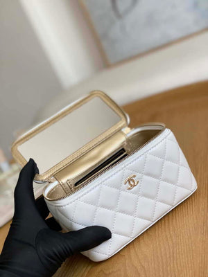 Chanel A81242 Vanity with chain Lambskin Gold football White - Default Title - View 8