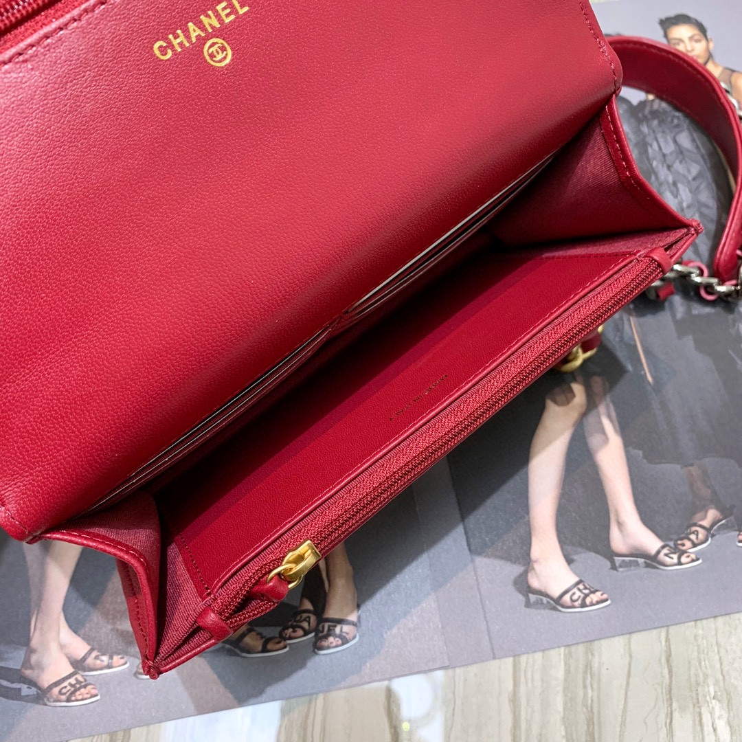 Chanel A86092 WOC Chain Wallet Bag Lambskin Wine Red - Default Title - View 3