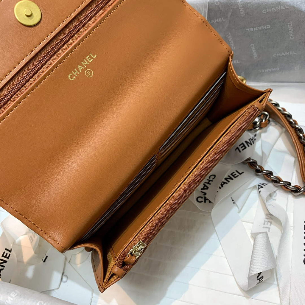 Chanel A86092 WOC 19 Chain Wallet Bag Lambskin Brown
