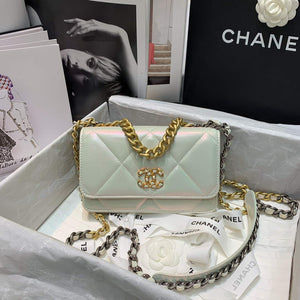 Chanel A86092 WOC 19 Chain Wallet Bag Lambskin Silvey White - Default Title - View 1