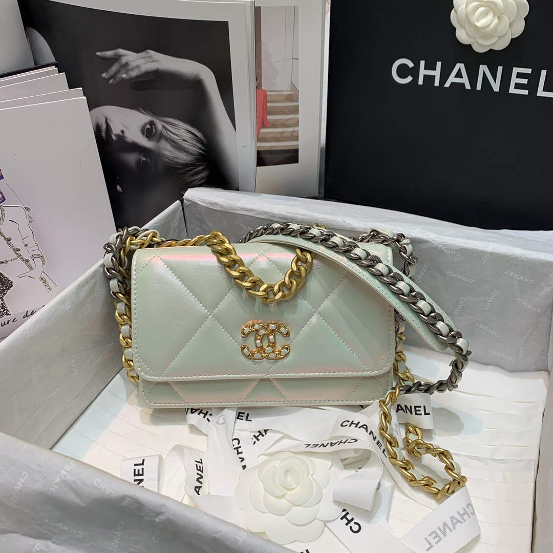 Chanel A86092 WOC 19 Chain Wallet Bag Lambskin Silvey White - Default Title - View 5