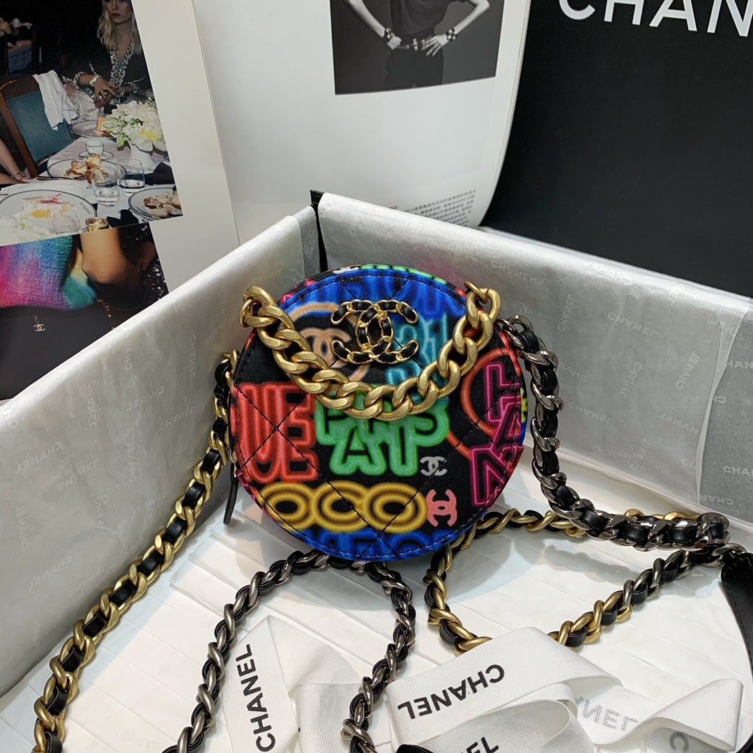 Chanel A86093 Round Handbag Flap Graffiti Print Vintage multicolor gold - Default Title - View 1