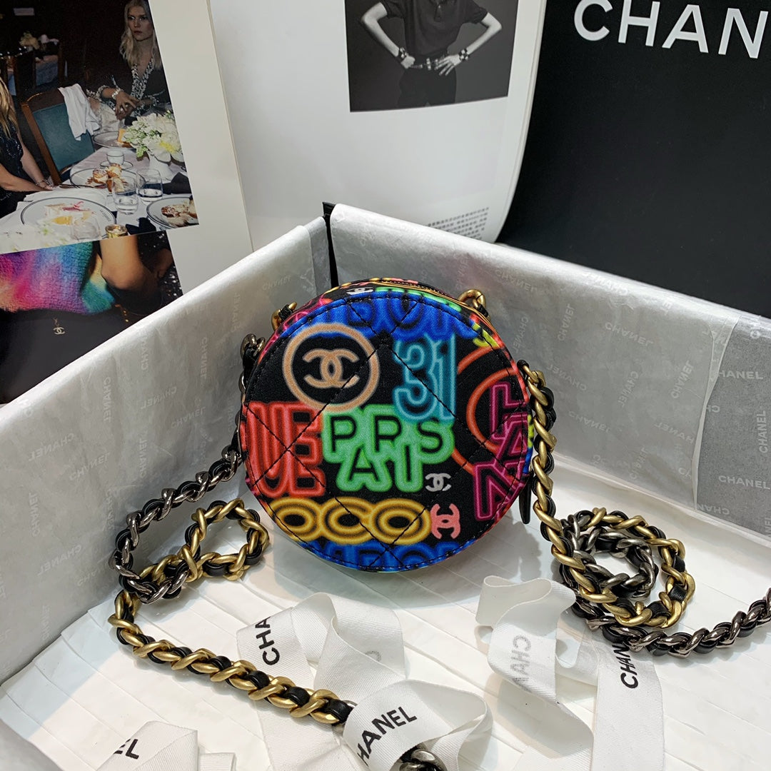 Chanel A86093 Round Handbag Flap Graffiti Print Vintage multicolor gold - Default Title - View 2