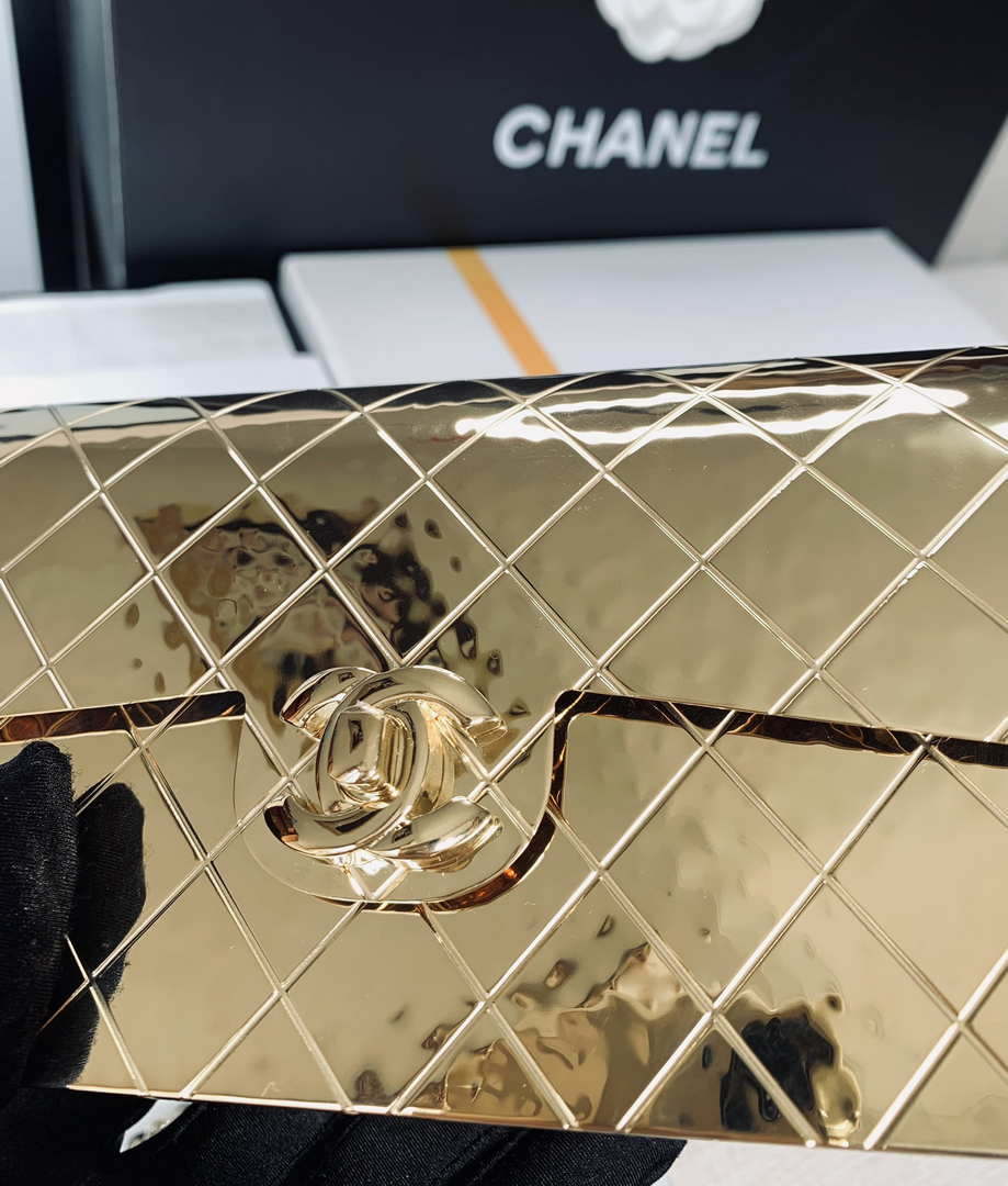 Chanel A8802 EVENING BAG Lambskin Gold Metal Gold