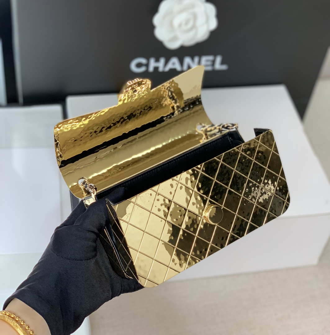Chanel A8802 EVENING BAG Lambskin Gold Metal Gold