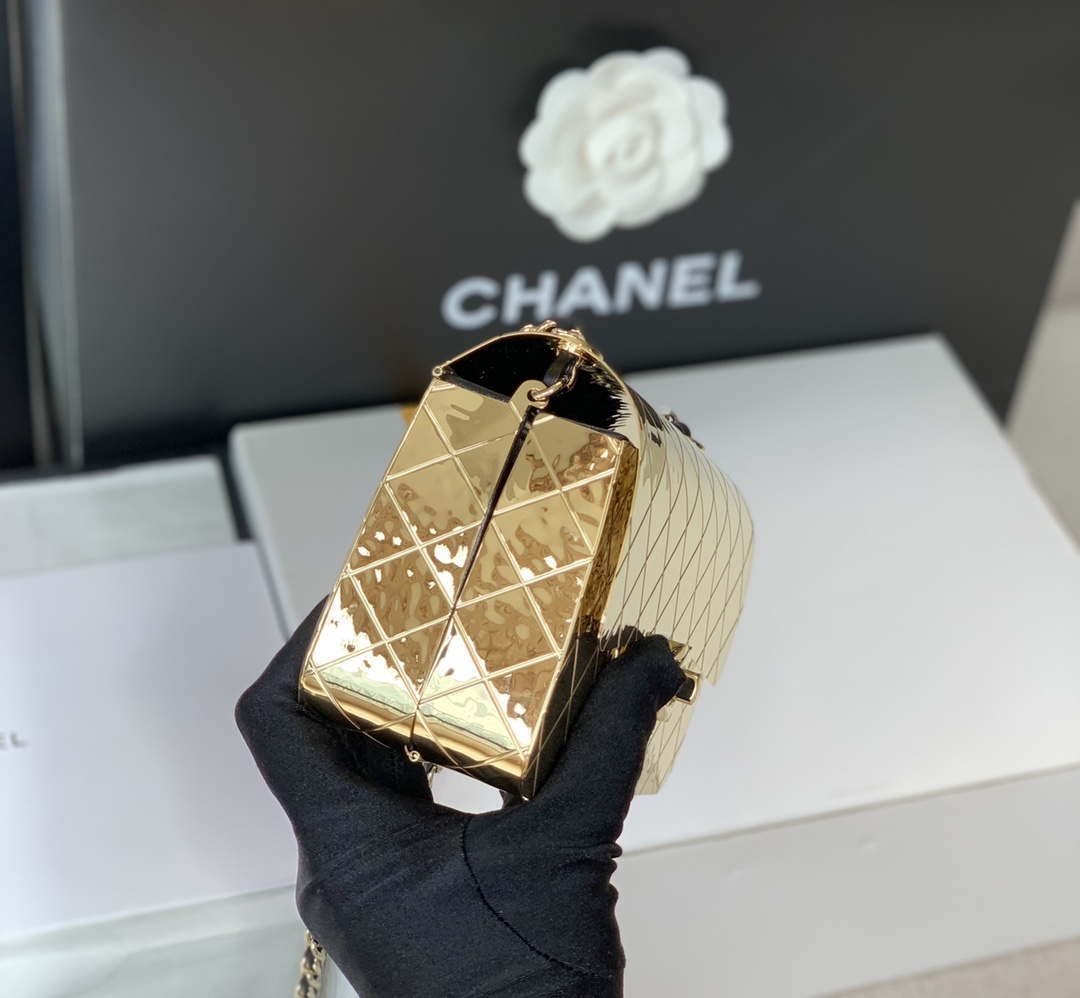 Chanel A8802 EVENING BAG Lambskin Gold Metal Gold - Default Title - View 6