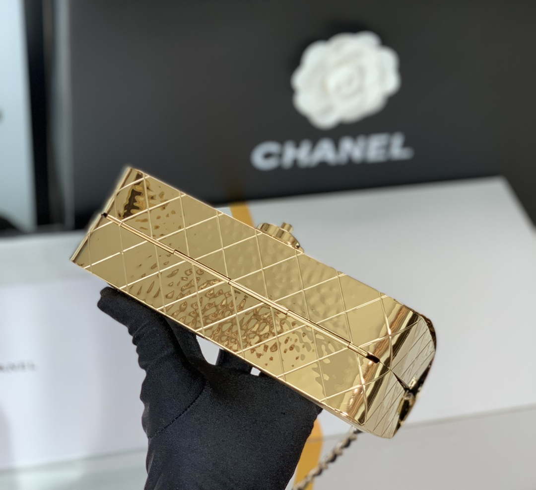 Chanel A8802 EVENING BAG Lambskin Gold Metal Gold - Default Title - View 7
