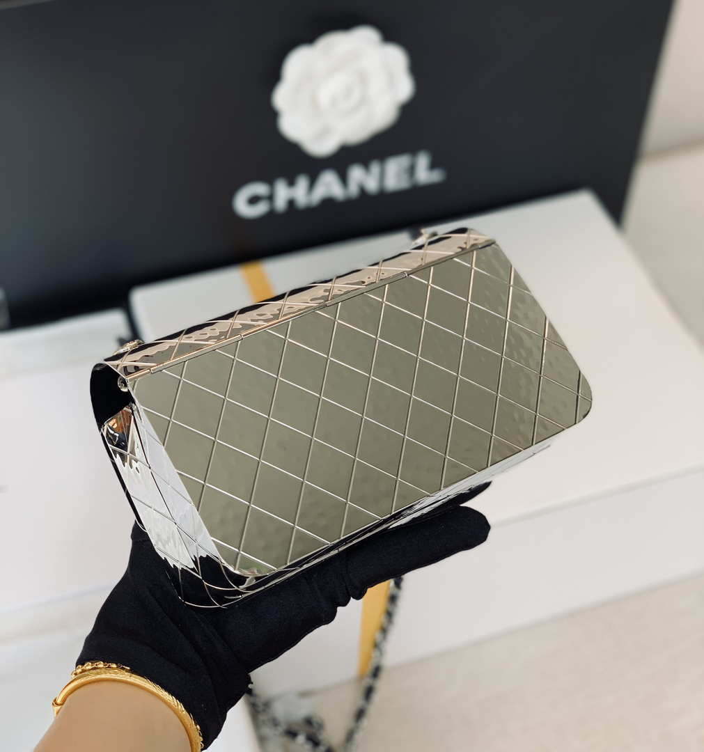 Chanel A8802 EVENING BAG Lambskin Sliver Metal Sliver - Default Title - View 5