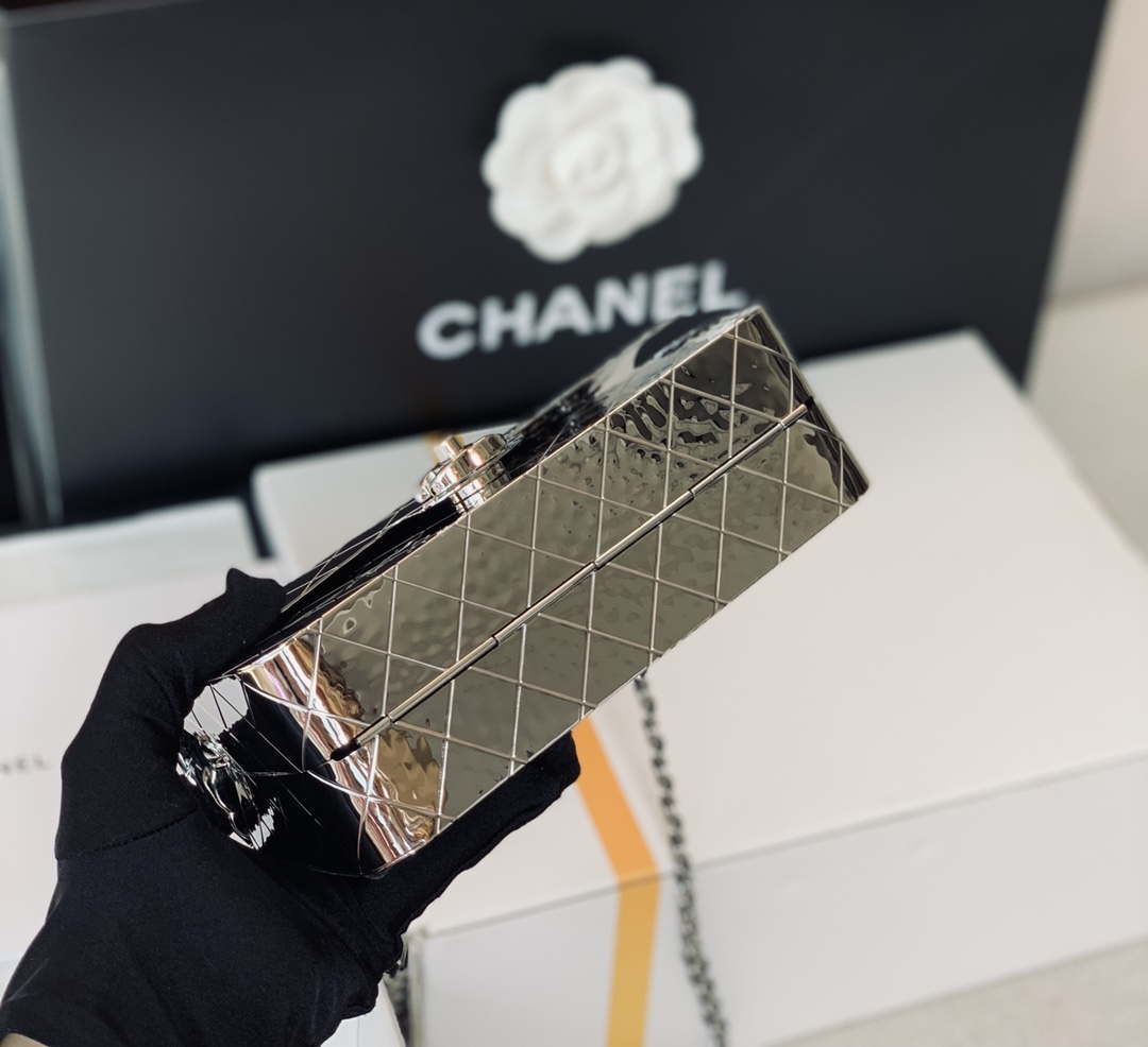 Chanel A8802 EVENING BAG Lambskin Sliver Metal Sliver - Default Title - View 6