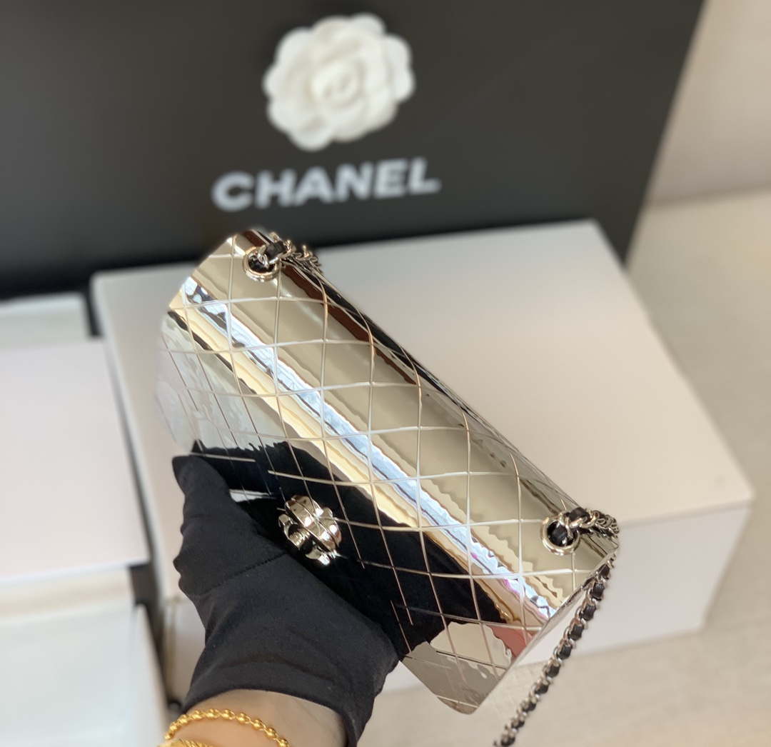 Chanel A8802 EVENING BAG Lambskin Sliver Metal Sliver
