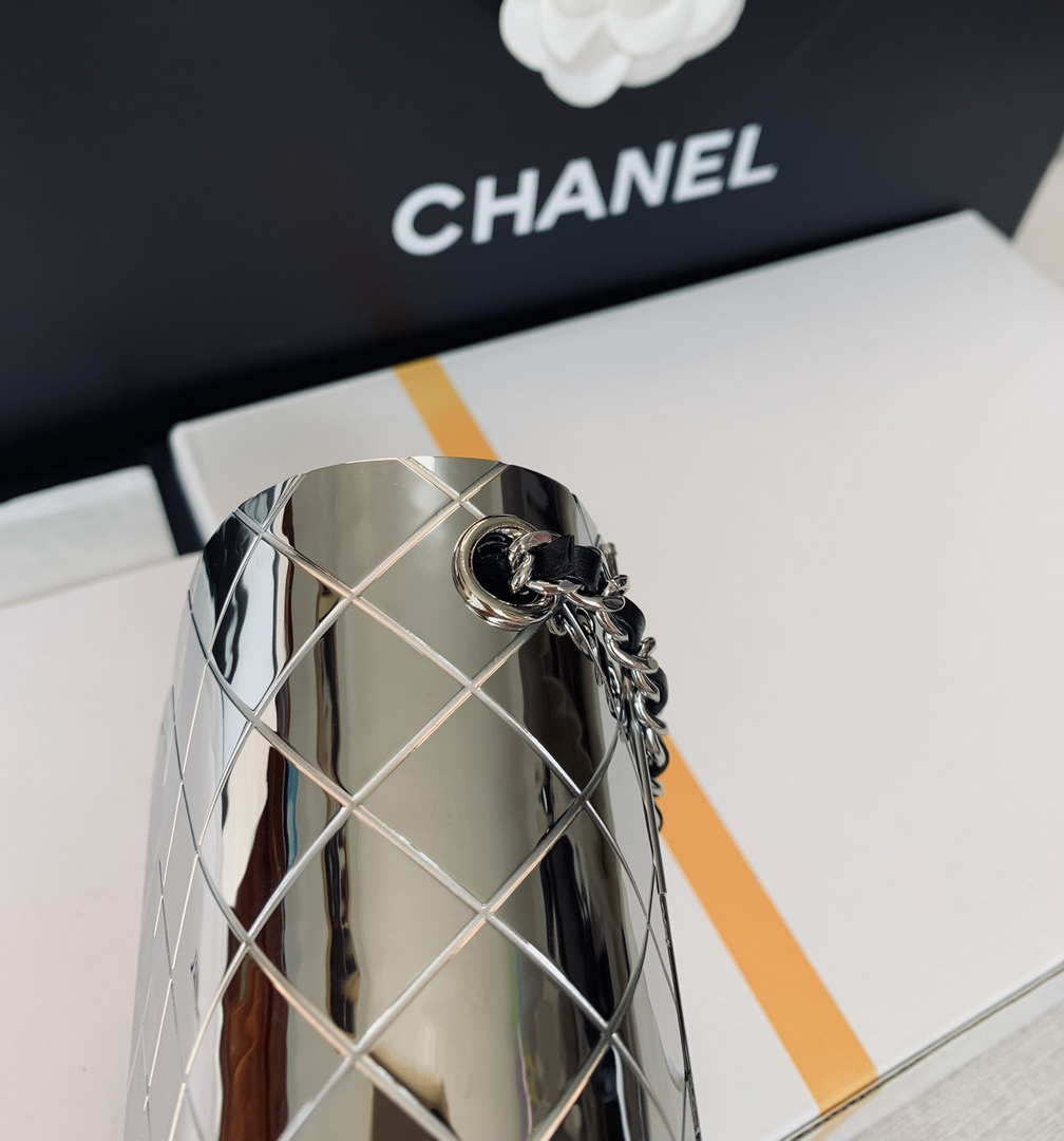 Chanel A8802 EVENING BAG Lambskin Sliver Metal Sliver - Default Title - View 8