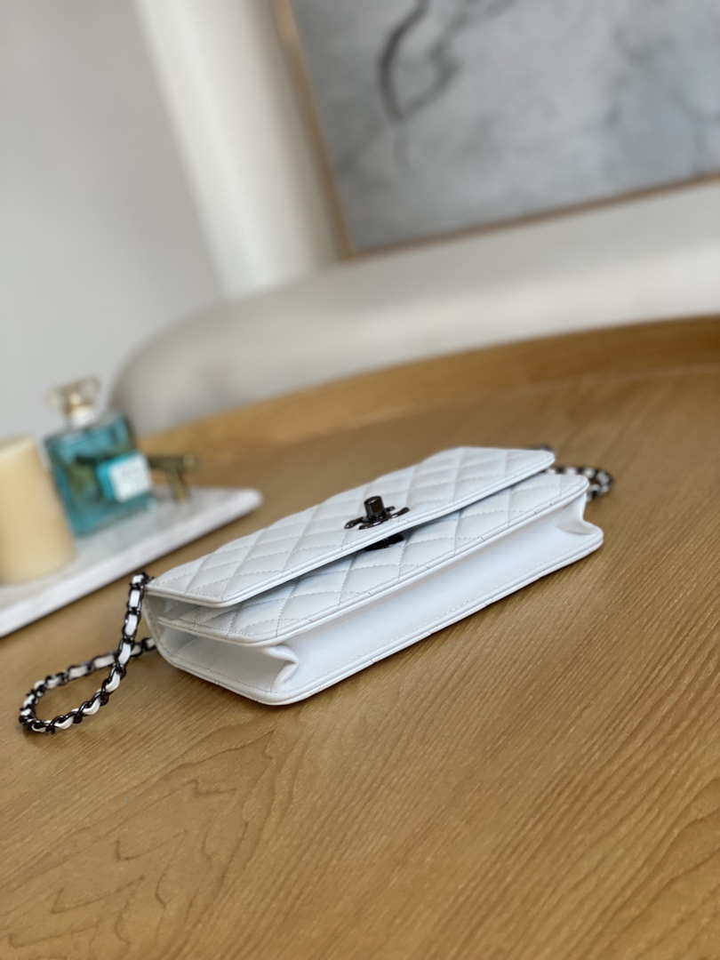 Chanel A88632 WOC 19 Chain Wallet Bag White Lambskin with black havdware - Default Title - View 7
