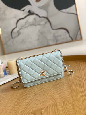Chanel A88632 WOC 19 Chain Wallet Bag Light Blue Lambskin Gold - Default Title - View 1