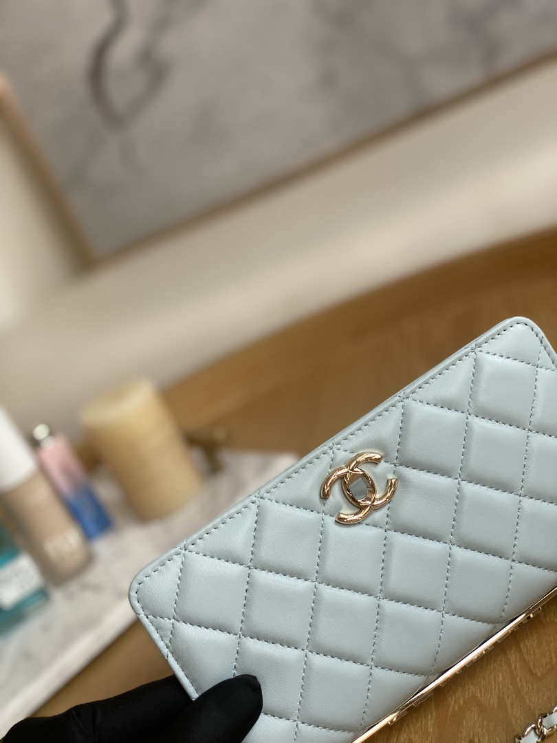Chanel A88632 WOC 19 Chain Wallet Bag Light Blue Lambskin Gold