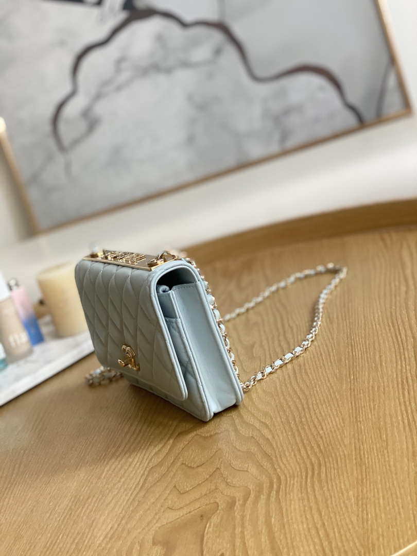 Chanel A88632 WOC 19 Chain Wallet Bag Light Blue Lambskin Gold