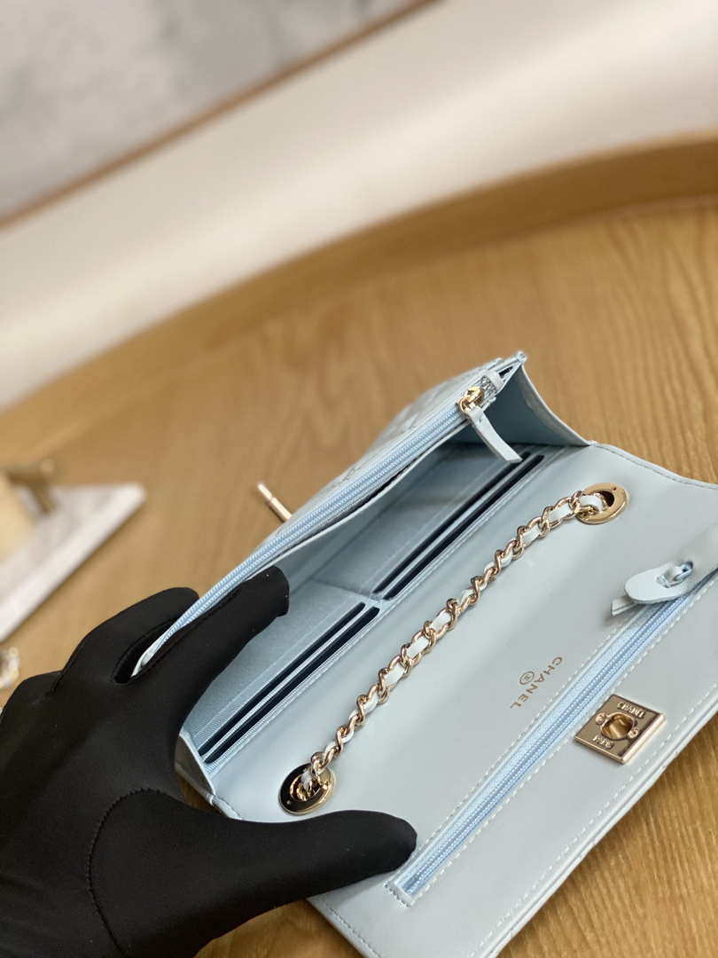 Chanel A88632 WOC 19 Chain Wallet Bag Light Blue Lambskin Gold - Default Title - View 9