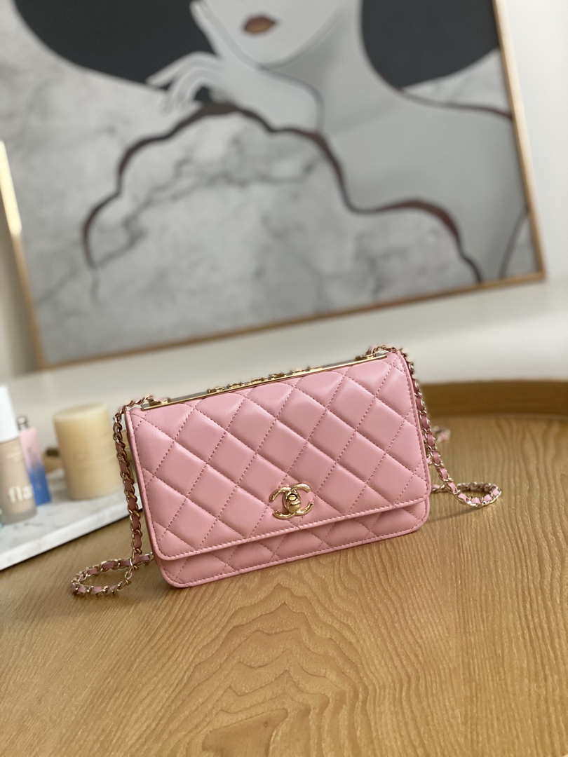 Chanel A88632 WOC 19 Chain Wallet Bag Pink Lambskin Gold - Default Title - View 1