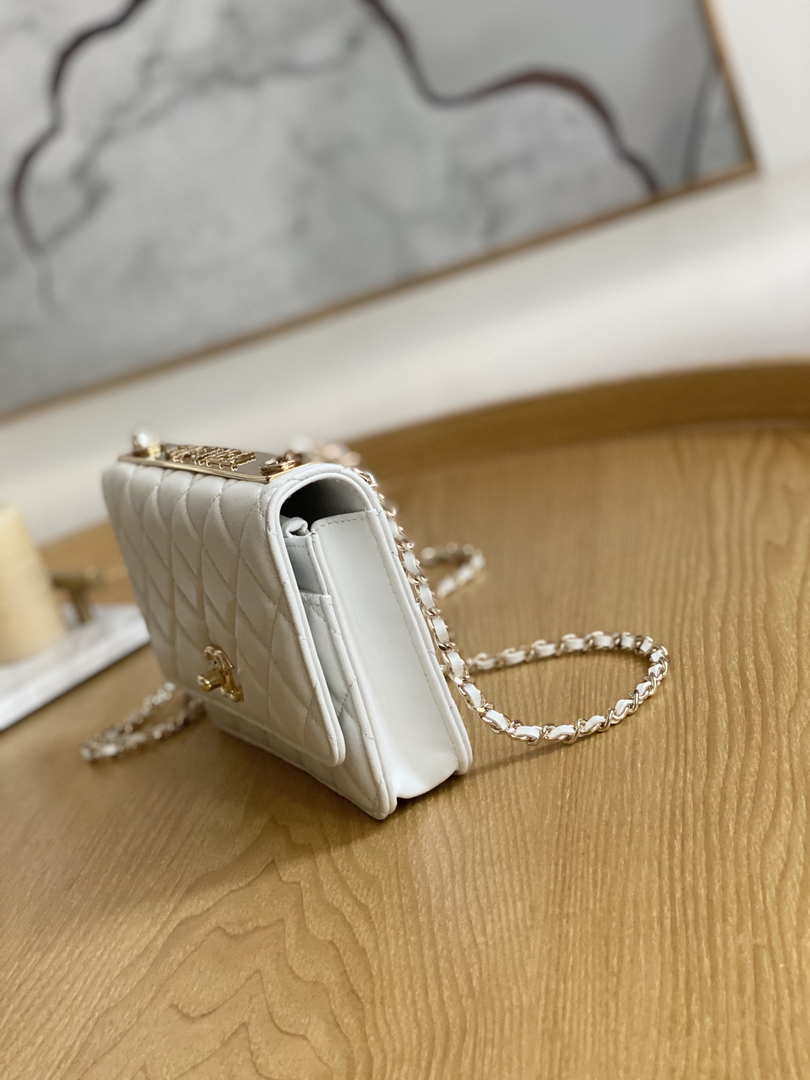 Chanel A88632 WOC 19 Chain Wallet Bag White Lambskin Gold