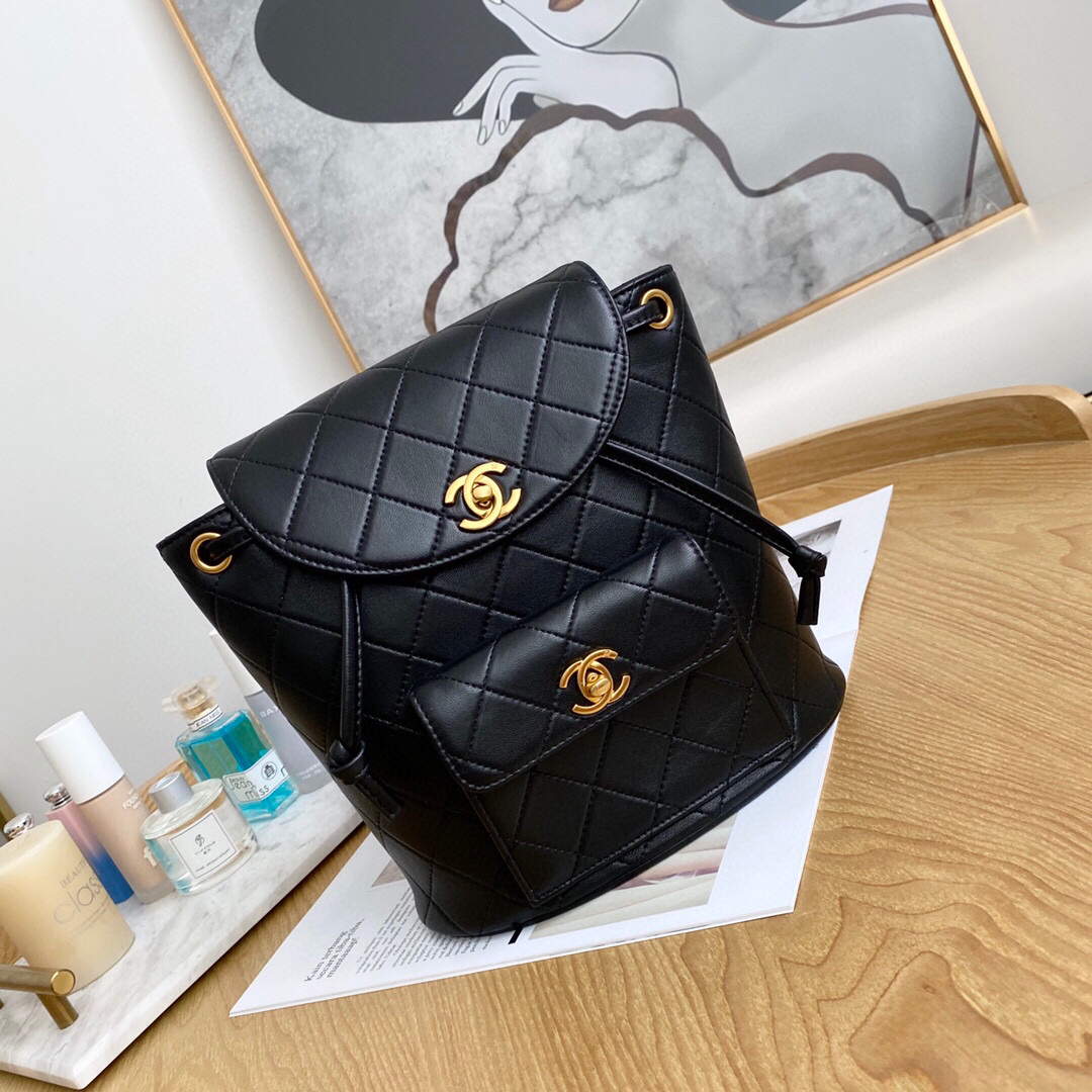 Chanel A88792 Backpack Calfskin Black Gold - Default Title - View 1