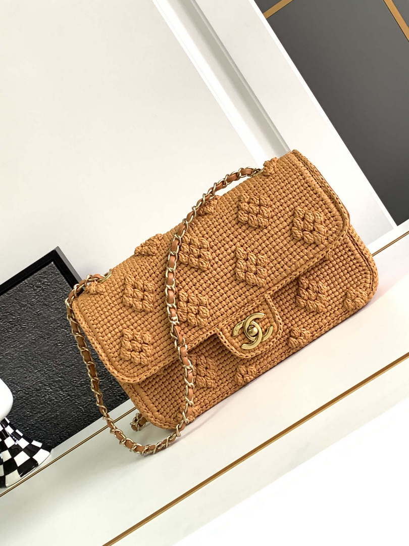 Chanel A88809 Flap Bag Gold-Tone Metal  Macaroon Khaki