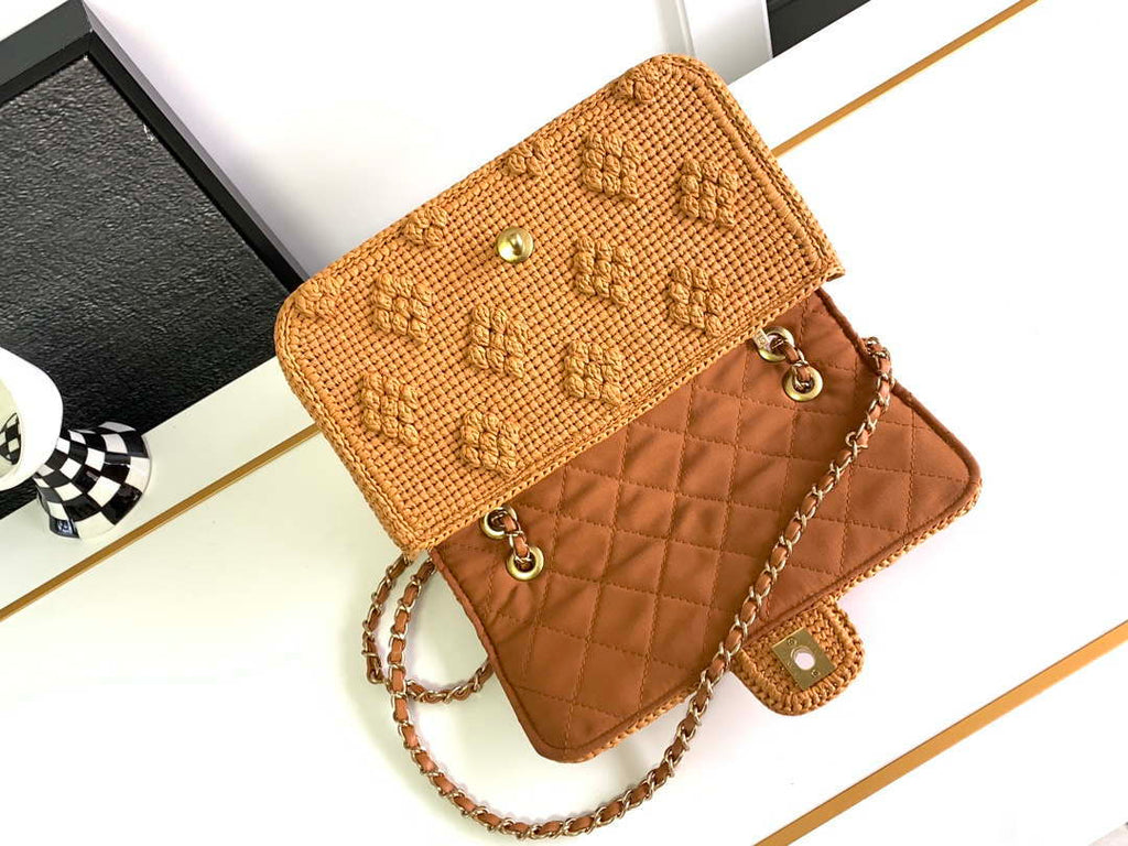 Chanel A88809 Flap Bag Gold-Tone Metal  Macaroon Khaki