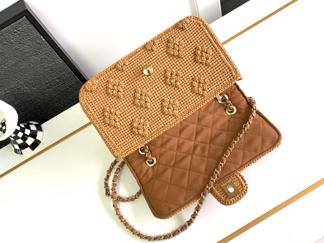 Chanel A88809 Flap Bag Gold-Tone Metal  Macaroon Khaki