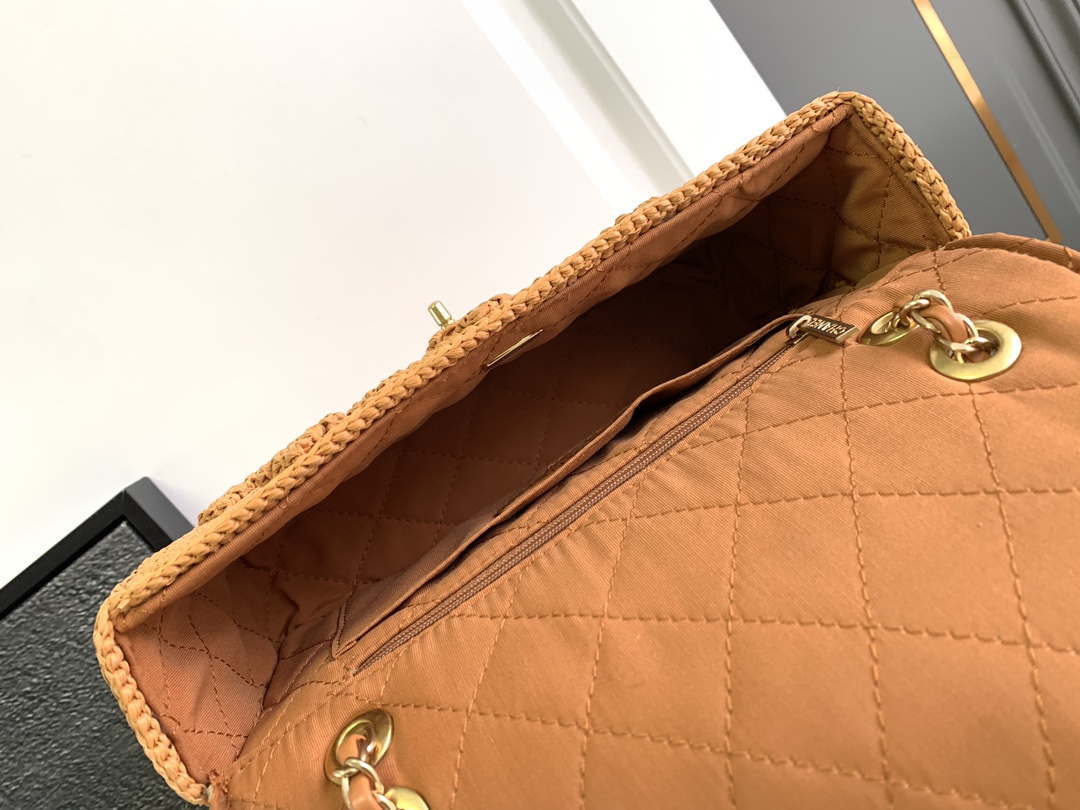 Chanel A88809 Flap Bag Gold-Tone Metal  Macaroon Khaki