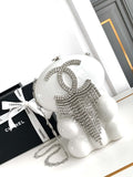 Chanel A88990 Evening Resin Crystal Chain Fringe CC Oval Minaudiere