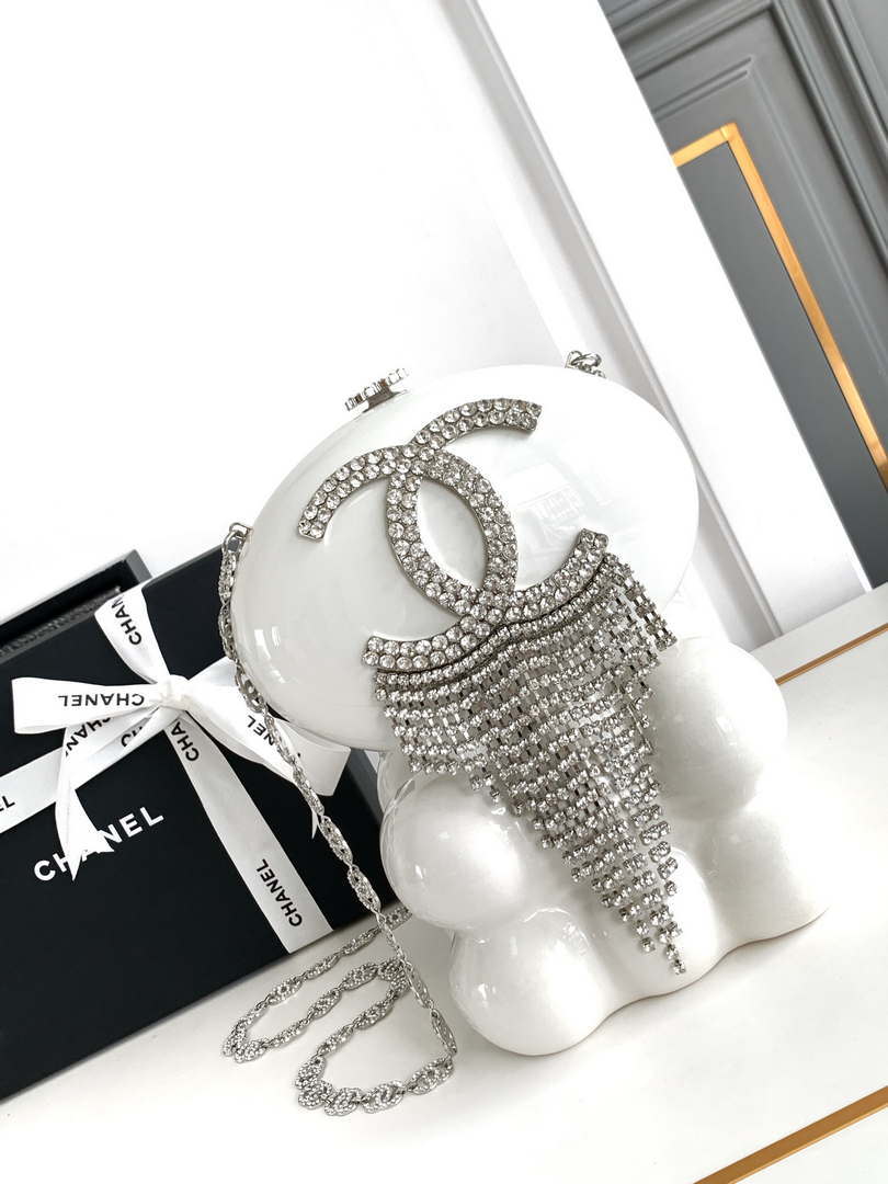 Chanel A88990 Evening Resin Crystal Chain Fringe CC Oval Minaudiere - Default Title - View 1